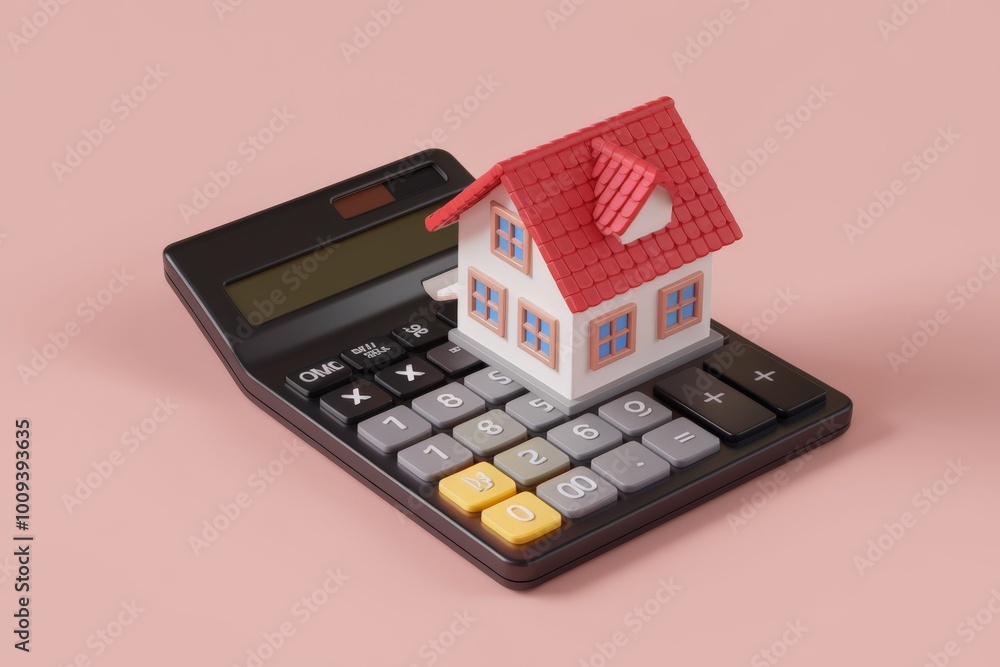 Calculator with miniature house, concept of investment, real estate and mortgage. Calculator with miniature house, concept of investment, real estate and mortgage.