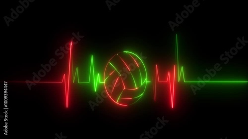 ECG with supraventricular premature beats and short paroxysms of neon atrial fibrillation black background photo