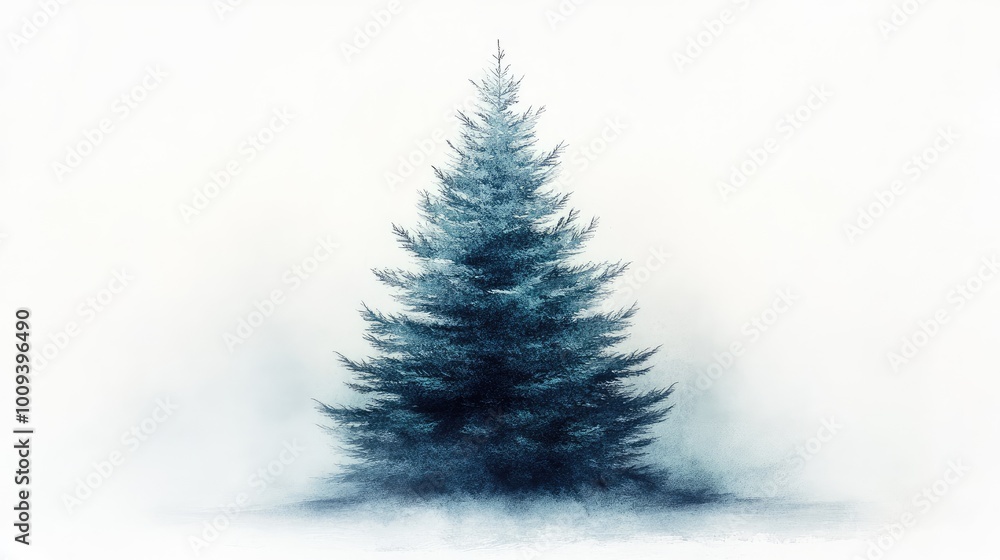 A serene winter watercolor showcasing a lone evergreen tree standing majestically against a soft, icy backdrop, evoking peace and solitude in the heart of winter’s embrace A serene winter watercolor showcasing a lone evergreen tree standing majestically against a soft, icy backdrop, evoking peace and solitude in the heart of winter’s embrace