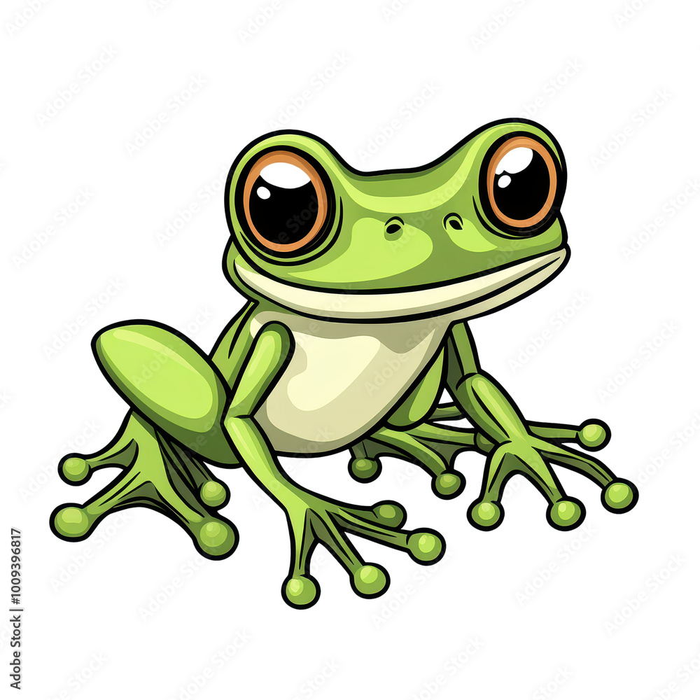 Obraz premium Cute green frog with big eyes, isolated on white background.