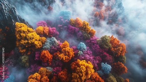 Wallpaper Mural Aerial view of colorful forest with mist. Torontodigital.ca