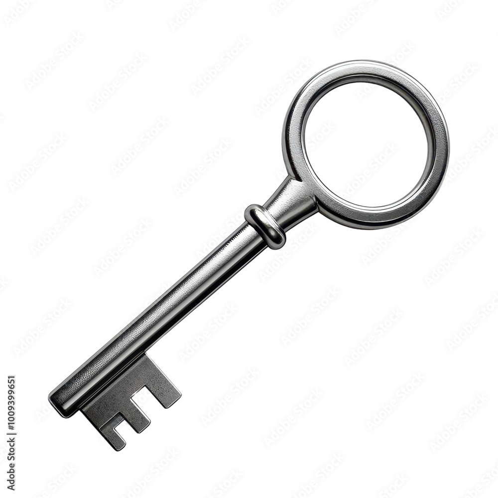 Metal key with a round handle on a white isolated background. Metal key with a round handle on a white isolated background.