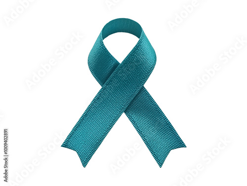 Teal ovarian cancer awareness ribbon isolated on transparent or white background photo