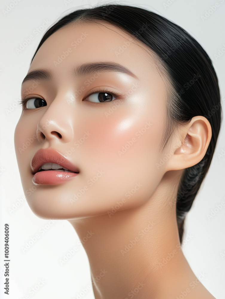 Portrait of a young Asian woman with flawless skin and natural makeup, highlighting her serene beauty, soft brown eyes, and sleek black hair.
Portrait of a young Asian woman with flawless skin and natural makeup, highlighting her serene beauty, soft brown eyes, and sleek black hair.
