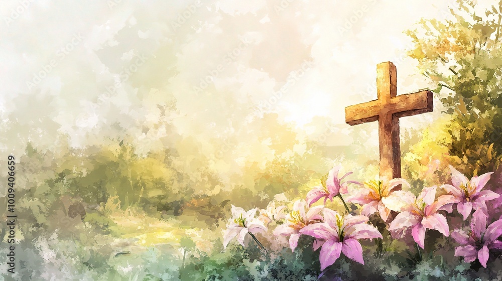 Serene Easter Scene with Cross and Lilies Serene Easter Scene with Cross and Lilies