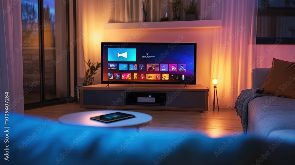 Cozy Living Room with Smart TV and Wireless Charging Cozy Living Room with Smart TV and Wireless Charging