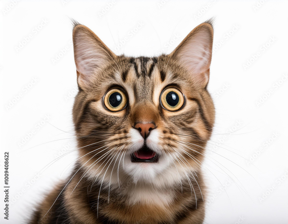 Retrato de gato con expresion de sorpresa sobre fondo blanco Retrato de gato con expresion de sorpresa sobre fondo blanco