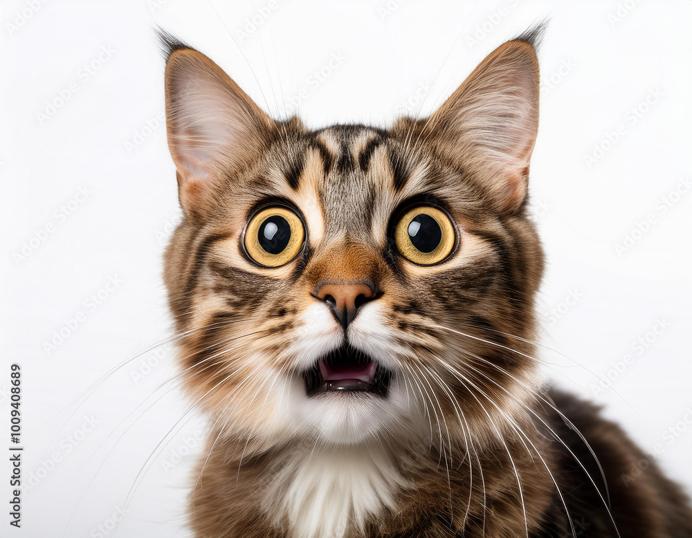Retrato de gato con expresion de sorpresa sobre fondo blanco
Retrato de gato con expresion de sorpresa sobre fondo blanco