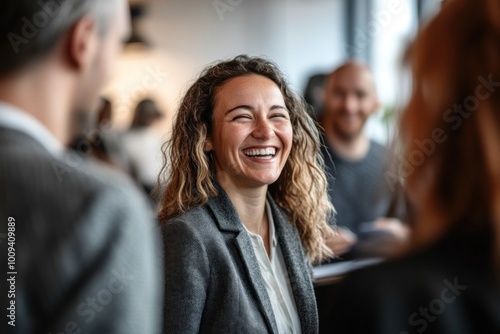 Business people are smiling and chatting person office human. photo