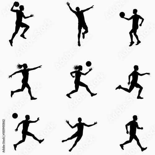 Wallpaper Mural Silhouettes of male and female athletes in dynamic sports poses, showcasing energy and motion. Torontodigital.ca