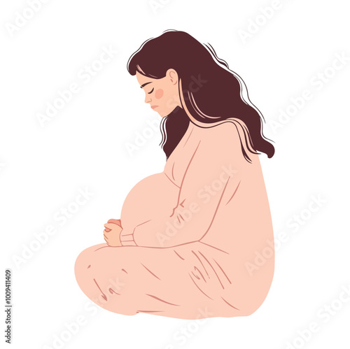 PPregnant woman flat style illustration white background isolated pastel colors postcard motherrint