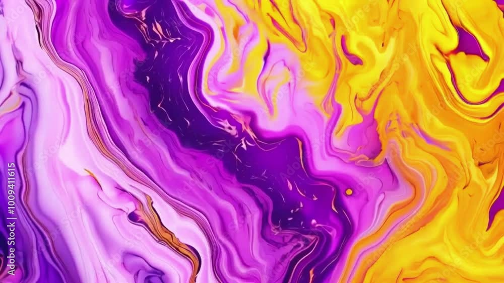 A mesmerizing loop of marble-like textures where purple yellow hues swirl and flow, patterns of tie-dye art. slow motion relaxing, hypnotic feel, 4k High-Quality Background Animation Video A mesmerizing loop of marble-like textures where purple yellow hues swirl and flow, patterns of tie-dye art. slow motion relaxing, hypnotic feel, 4k High-Quality Background Animation Video