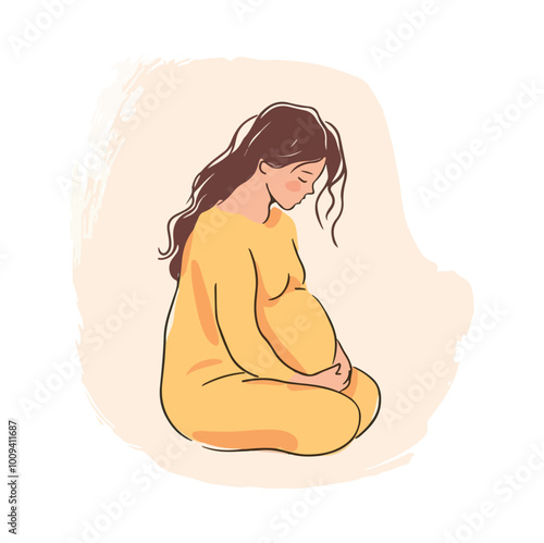 PPregnant woman flat style illustration white background isolated pastel colors postcard motherrint