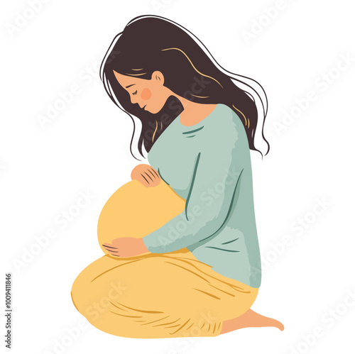 PPregnant woman flat style illustration white background isolated pastel colors postcard motherrint