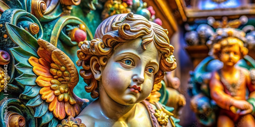 Ornate Putti Sculpture in Classical Style with Intricate Details and Elegant Features on Display Ornate Putti Sculpture in Classical Style with Intricate Details and Elegant Features on Display
