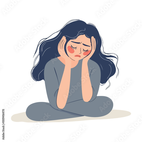 Woman feeling sad Flat illustration on white background