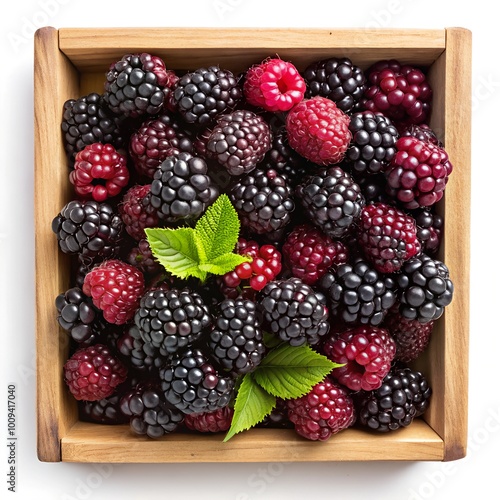 boysenberry exotic fruits in a basket on white background top view photo