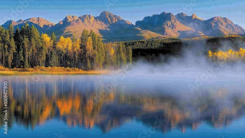 Fototapeta Naklejka Na Ścianę i Meble -  A beautiful mountain range with a lake in the foreground