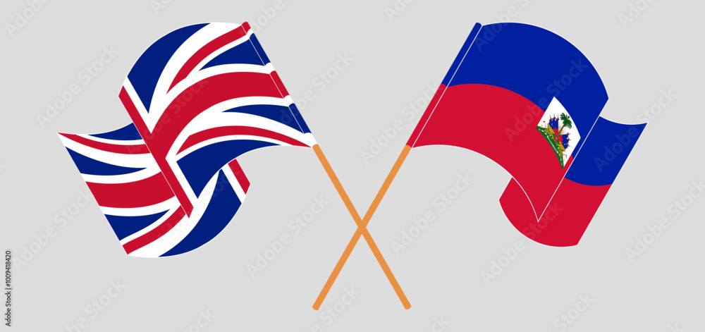 Crossed and waving flags of United Kingdom and Republic of Haiti. Vector illustration Crossed and waving flags of United Kingdom and Republic of Haiti. Vector illustration