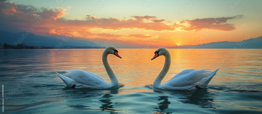 Fototapeta premium Two Swans at Sunset