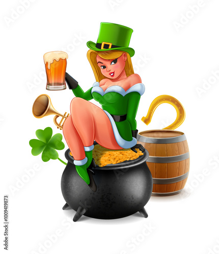 Irish girl on pot with beer st patrick's day