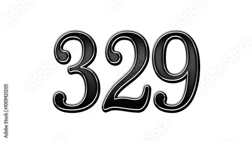 black metal 3d design of number 329 on white background.