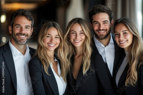 Successful business team standing together and smiling, Generative AI