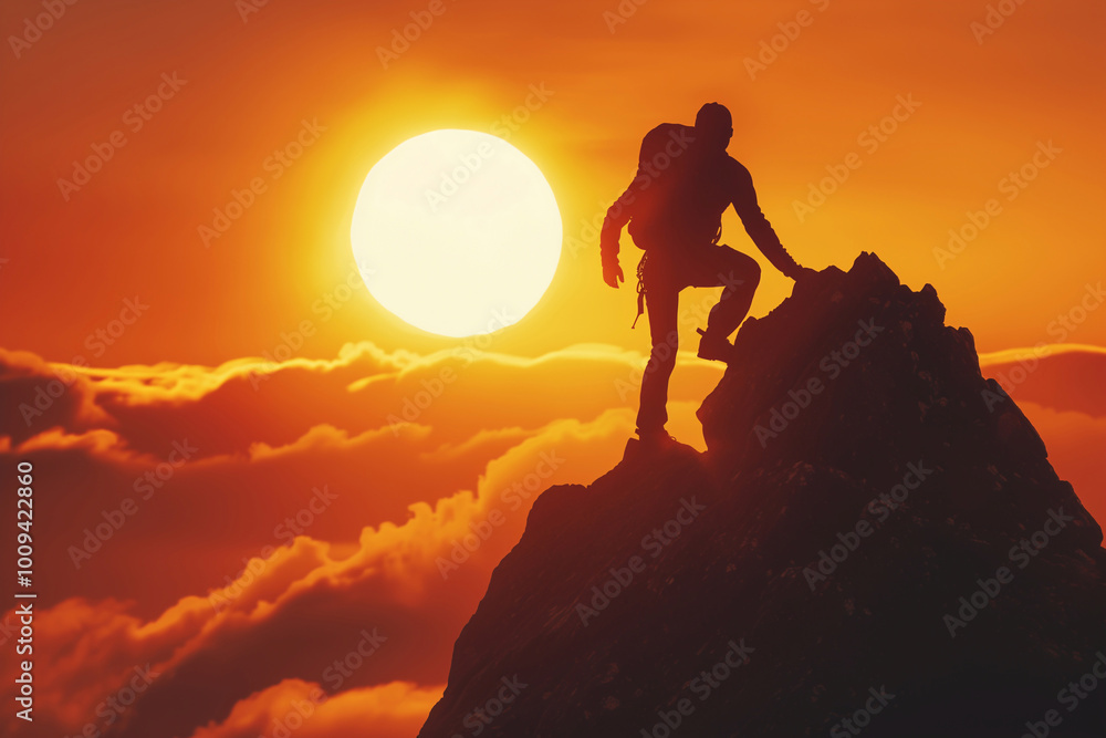 Summit Achievement at Sunset. Generative ai Summit Achievement at Sunset. Generative ai
