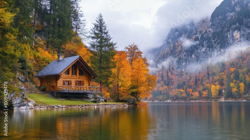 Enchanting Autumn Cabin by the Serene Alpine Lake