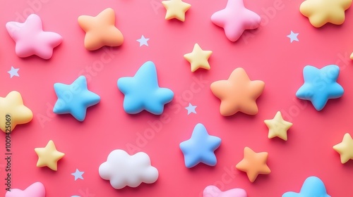 Colorful Marshmallow Stars on a Vibrant Pink Background