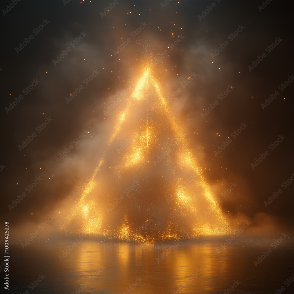 una piramide de humo hecha por laser de color blanco con tonos dorados una piramide de humo hecha por laser de color blanco con tonos dorados
