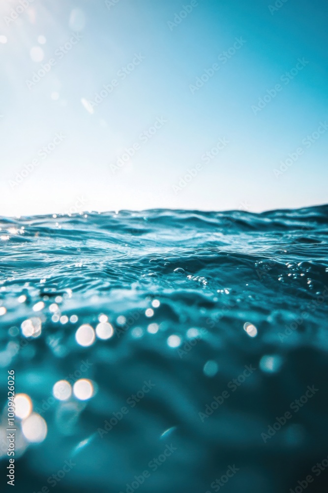 Close-up view of the crystal-clear turquoise ocean sea, with sunlight creating patterns on the water’s surface, reflecting the serenity and purity of tropical seas under a bright, cloud-filled sky. Close-up view of the crystal-clear turquoise ocean sea, with sunlight creating patterns on the water’s surface, reflecting the serenity and purity of tropical seas under a bright, cloud-filled sky.