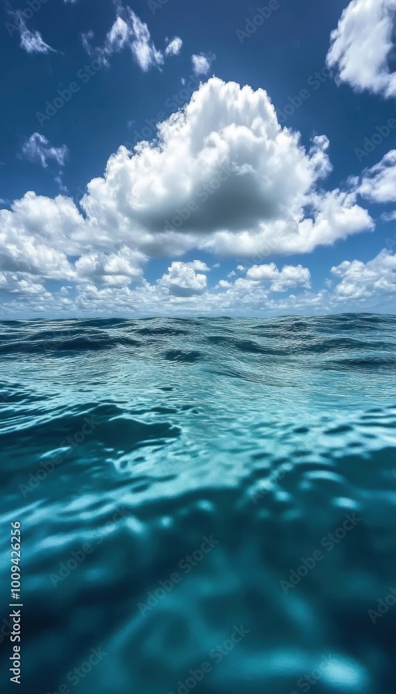 Close-up view of the crystal-clear turquoise ocean sea, with sunlight creating patterns on the water’s surface, reflecting the serenity and purity of tropical seas under a bright, cloud-filled sky. Close-up view of the crystal-clear turquoise ocean sea, with sunlight creating patterns on the water’s surface, reflecting the serenity and purity of tropical seas under a bright, cloud-filled sky.