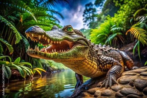 Prehistoric PrestoSuchus: A Stunning Representation of an Ancient Crocodyliform in Natural Habitat photo