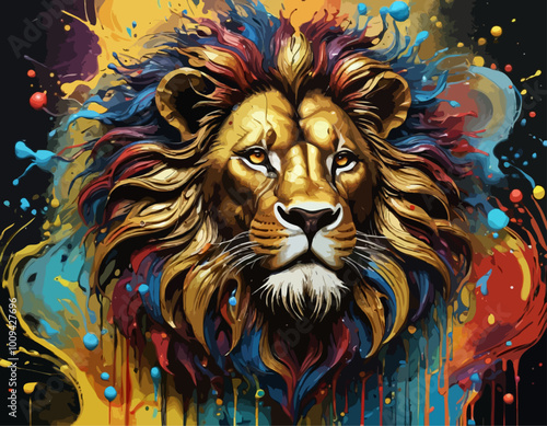 Vibrant Modern 3D Art - Ethereal Magnificent Lion Face