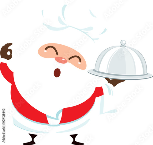 Chef Santa Claus with a serving tray