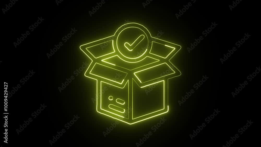 Glowing Neon Package Icon Isolated on Black Background. HD Video Motion Graphic Animation