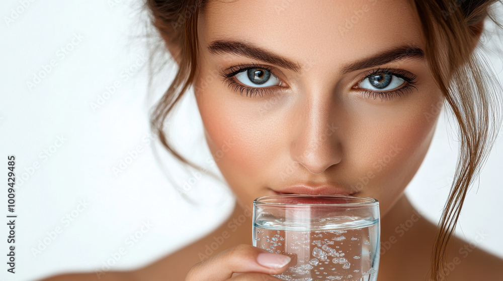 Young woman enjoying a refreshing drink at home, captured in bright natural light while sitting by a window Young woman enjoying a refreshing drink at home, captured in bright natural light while sitting by a window