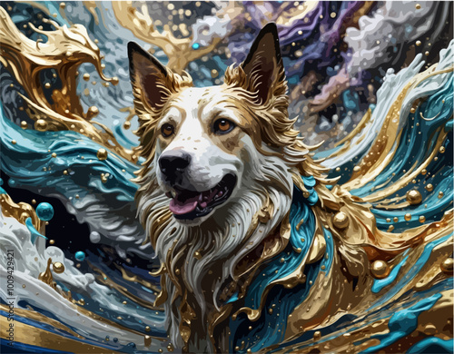 Vibrant Modern 3D Art - Ethereal Alert Pet Dog Face