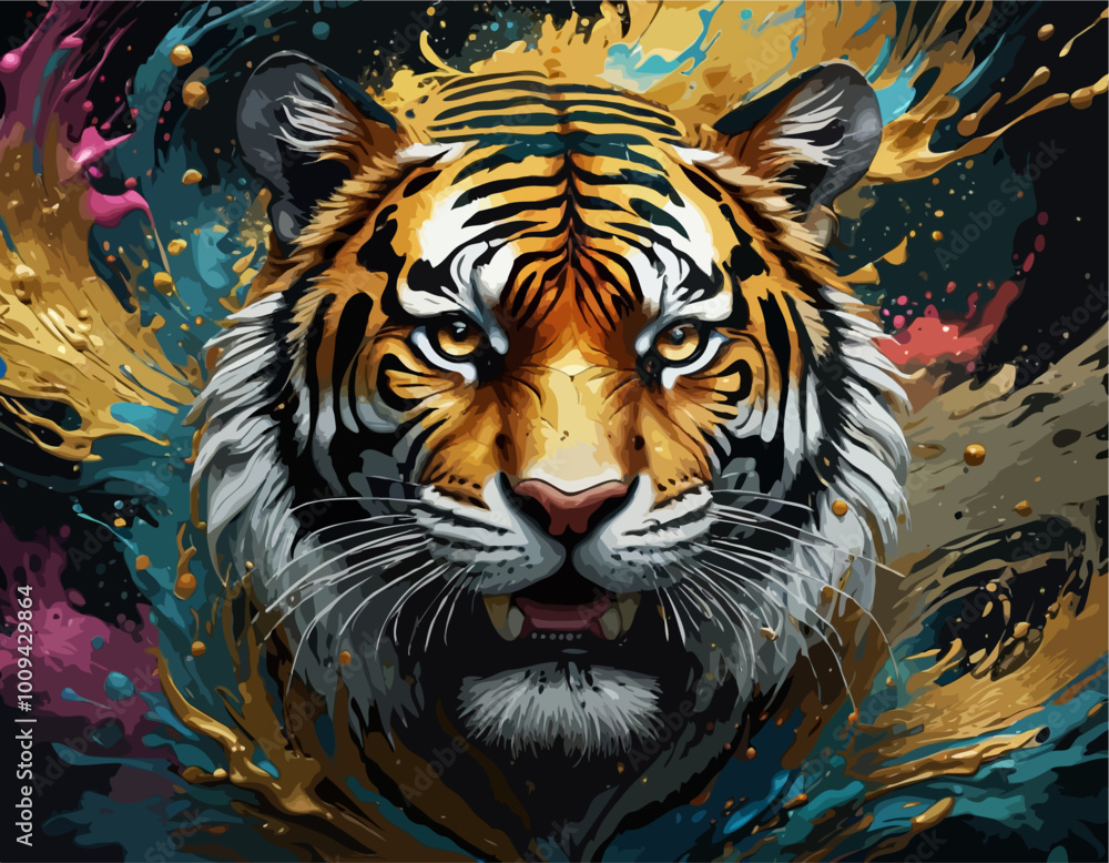 Vibrant Modern Art - Ethereal Fierce Tiger Face Vibrant Modern Art - Ethereal Fierce Tiger Face