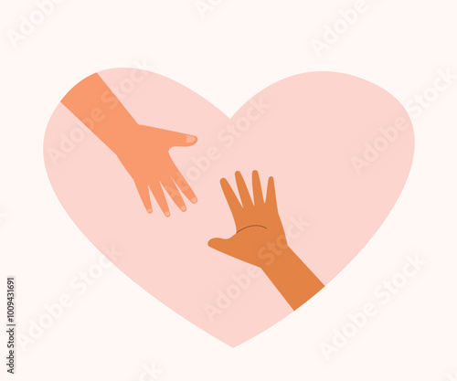 Two hands taking each other in heart shape, helping concept