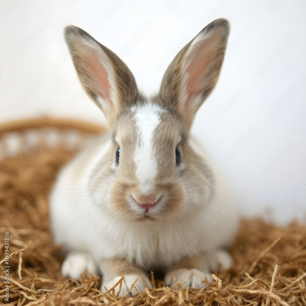 Una encantadora imagen de un lindo conejo,blanco con marrón Una encantadora imagen de un lindo conejo,blanco con marrón
