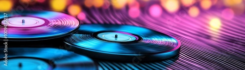 Vinyl Records with Neon Lights.