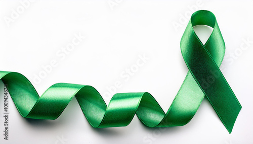 Lime Green ribbon-symbol raising awareness on Non-Hodgkin's Lymphoma, mental health. Studio Photo