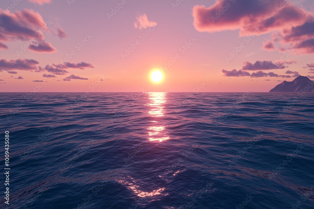 Fototapeta premium Sunset Over Ocean Waves.