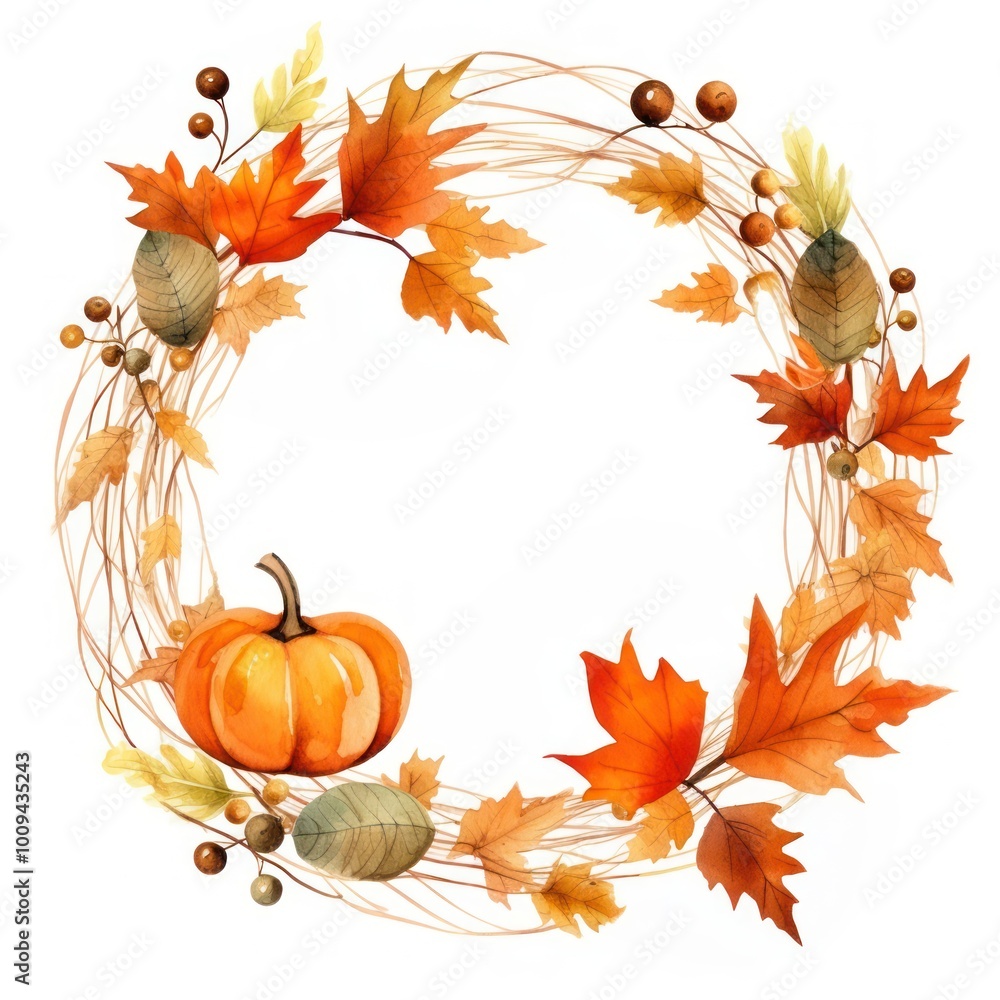 Autumn wreath with pumpkin illustration Autumn wreath with pumpkin illustration
