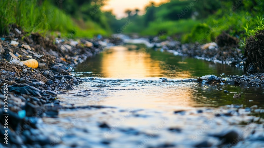 Environmental degradation captured by sewage effluent entering a natural water body, urging for effective waste management solutions Environmental degradation captured by sewage effluent entering a natural water body, urging for effective waste management solutions