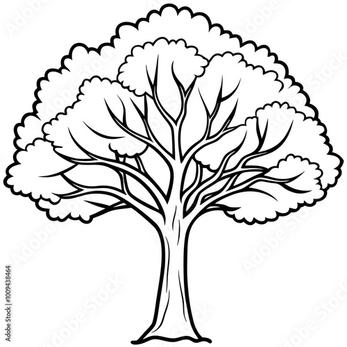 big tree outline coloring book page line art drawing