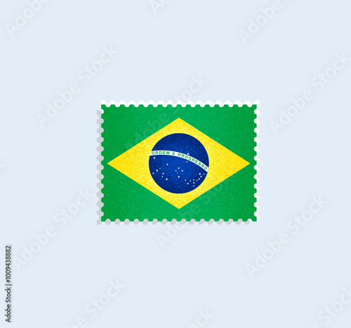 Brazilian Flag Postage Stamp on white background. Vector illustration.	