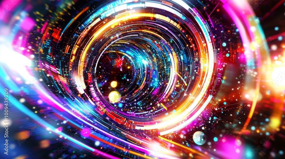 Vibrant abstract colorful neon lights create mesmerizing tunnel effect, evoking sense of depth and movement. swirling patterns and bright hues captivate viewers imagination Vibrant abstract colorful neon lights create mesmerizing tunnel effect, evoking sense of depth and movement. swirling patterns and bright hues captivate viewers imagination